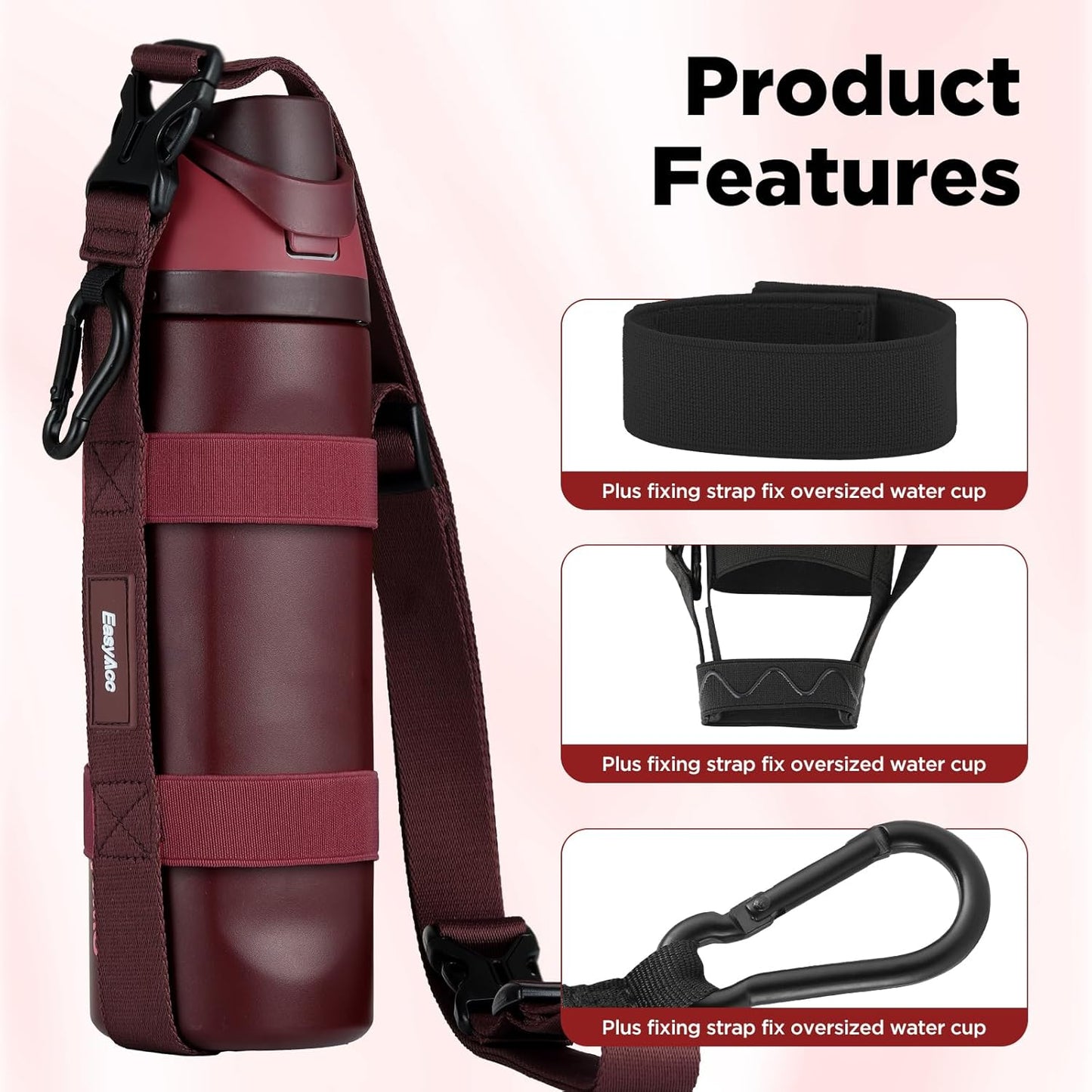 EasyAcc Water Bottle Holder Strap Sling, for Owala FreeSip 24 32 40 oz, Hydro Flask, Cirkul, Yeti, Stanley Flip, Universal Water Bottles, with Carabiner, for Walking Curise Travel (Bottle Excluded)