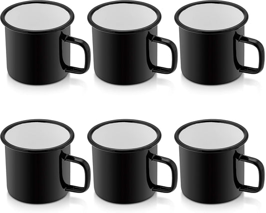 P&P CHEF Enamel Camping Coffee Mug Set of 6, Small Colored Mugs Cups for Family Gathering/Friend Party/Camping/Picnic/Fishing, Lightweight & Portable -12 Ounce, 350ML & Multicolor