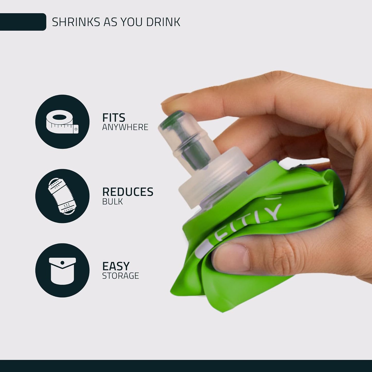 FITLY Soft Flask - Shrink As You Drink Soft Water Bottle for Hydration Pack - Folding Water Bottle Ideal for Running, Hiking, Cycling, Climbing & Rigorous Activity