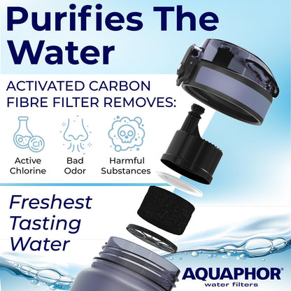 Nakii Filtered Water Bottle, Leakproof, BPA-Free, Motivational Markings, Travel, Everyday Use. 40-Gallon Filter, Replaces 300 Plastic Water Bottles. Includes 1 Filter, 22 FL Oz, Grey by Aquaphor