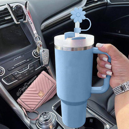 Flower Straw Covers Toppers for Stanley Cups 30&40 Oz Tumbler with Handle Accessories 4PCS Silicone Straw Caps Reusable Straws Tips Protectors for Stanley Cup 10mm 0.4in Straws,Off White