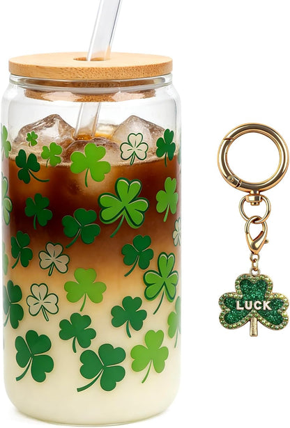 Mason Life Matcha Cup, 18 OZ Cute Glass with Lid and Straw, Matcha Drinking Cup Beer Can Glass for Valentines Day Gift Iced Coffee Smoothie Cocktail Milk Mother's Gifts