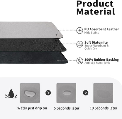 HotLive Dish Drying Mat for Kitchen Counter, Heat Resistant Drainer Mats with Non-slip Rubber Backed, Hide Stain Kitchen Super Absorbent Draining Mat, Easy to Clean Dish Rack Pad, Dark Grey 16"x18"