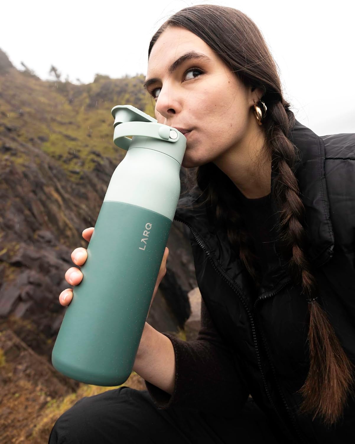 LARQ PureVis 2 Self Cleaning Water Bottle - UV Water Purifier with Filter Straw, Smart App Hydration Tracking, Insulated Stainless Steel