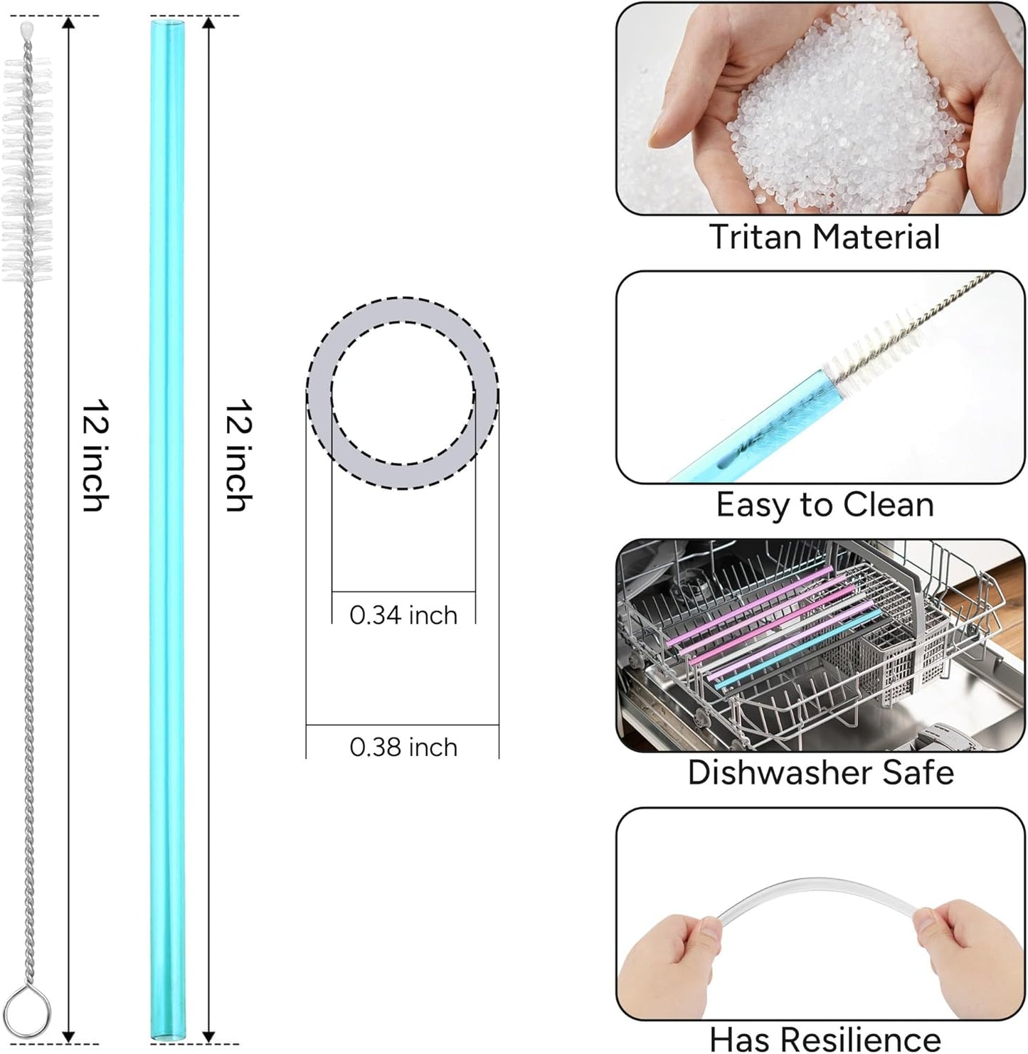 Replacement Straw Compatible with 40 oz Stanley Quencher Tumbler, 12 Inch Extra Long Reusable Plastic Straws for 40 Oz Cup,Clear-6 Pack