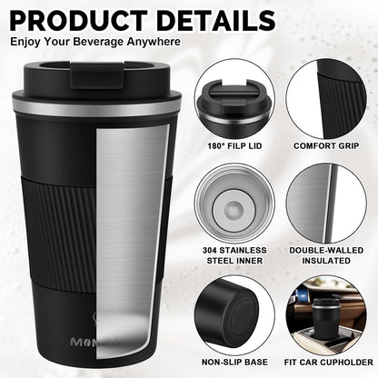 MOMSIV 12oz Travel Mug, Insulated Coffee Cup with Leakproof Lid, Travel Coffee Mug Vacuum Stainless Steel Double Walled Reusable Coffee Cup for Hot and Cold Water Coffee