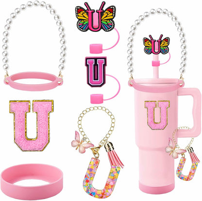 7pcs Cup Accessories for Stanley 30/40oz Tumbler, Handle Strap, Straw Cover, Silicone Boot, Letter Charm Stickers