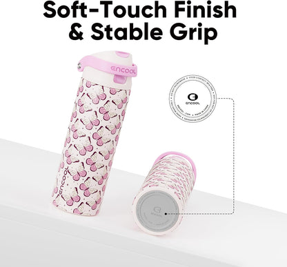 ENCOOL Leakproof Insulated Water Bottle with Straw Dual-Sip Water Bottle Bag-Safe Design for Work, Commute & Gym – Keeps Drinks Cold All Day, 24 oz, Lemonade Pink - Colors B