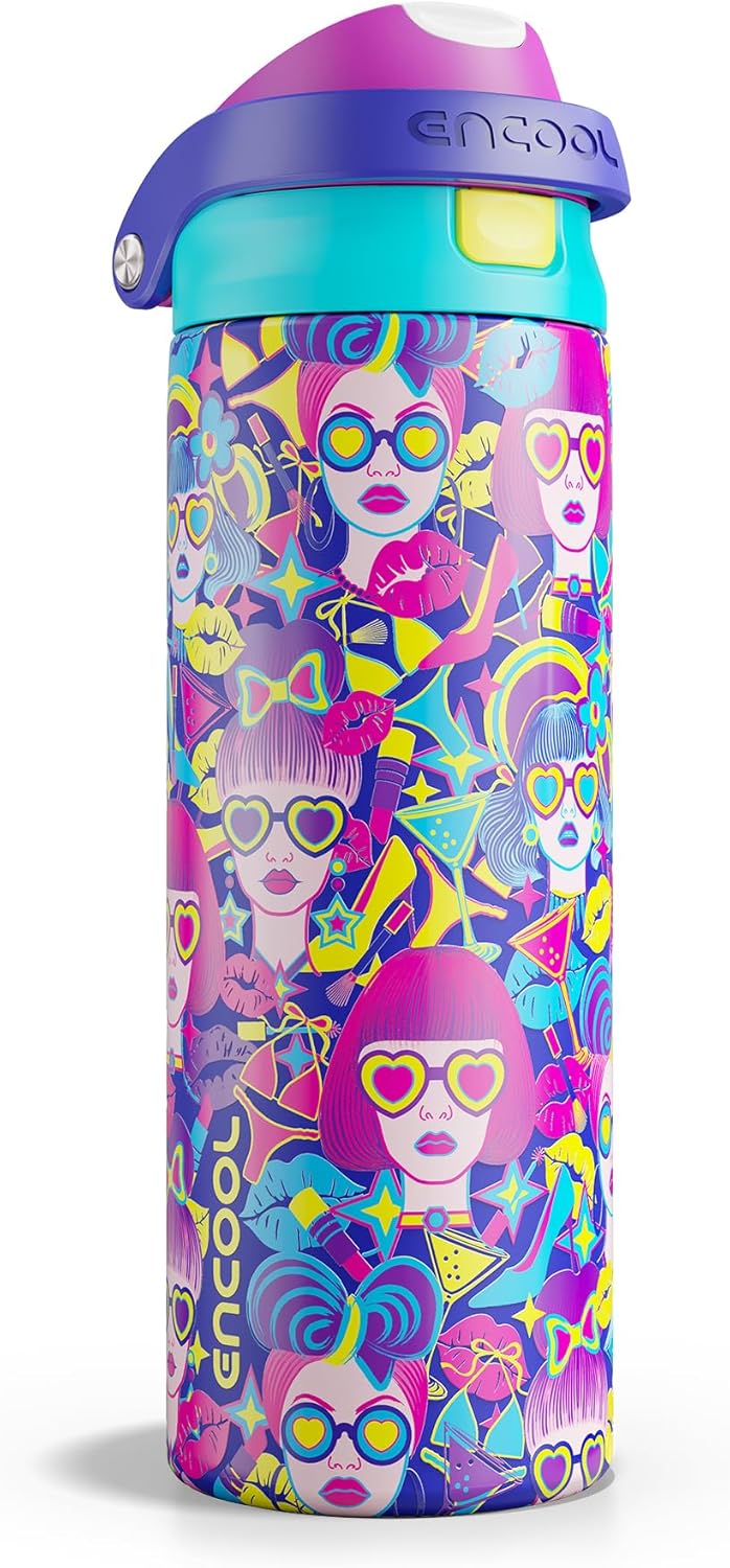 ENCOOL Leakproof Insulated Water Bottle with Straw Dual-Sip Water Bottle Bag-Safe Design for Work, Commute & Gym – Keeps Drinks Cold All Day, 24 oz, Lemonade Pink - Colors B