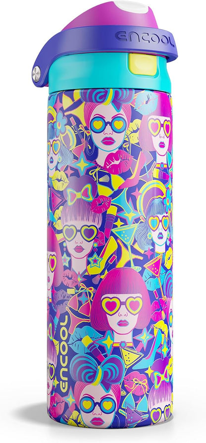 ENCOOL Leakproof Insulated Water Bottle with Straw Dual-Sip Water Bottle Bag-Safe Design for Work, Commute & Gym – Keeps Drinks Cold All Day, 24 oz, Lemonade Pink - Colors B