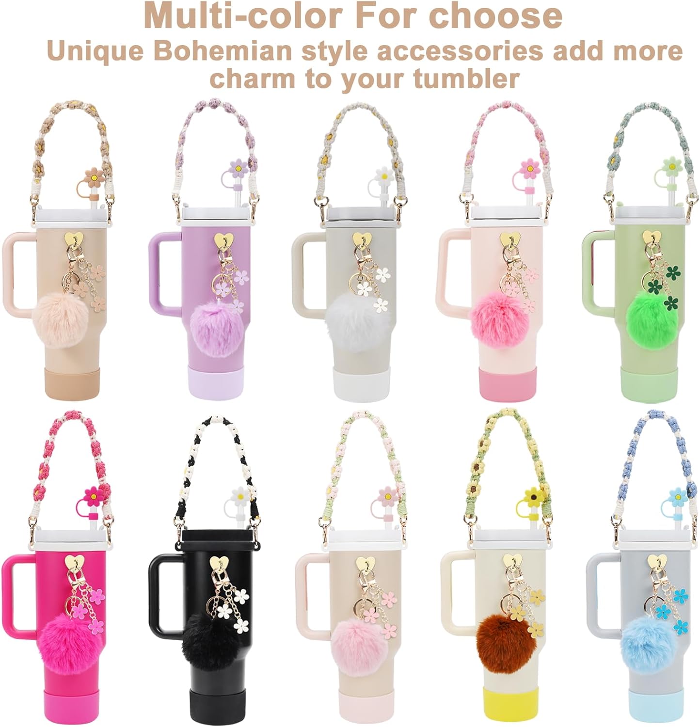 3tyto 13 Pcs Stanley Cup Accessories Set Including Water Bottle Handle Strap, Siliocne Stanley Cup Boot, Siliocne Straw Cover, Stanley Charms for Stanleys Cup 40oz & 30oz Tumbler