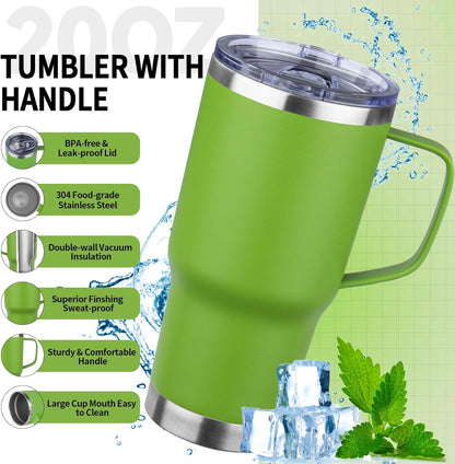 20oz Insulated Tumbler with Handle Stainless Steel Travel Coffee Mug with Lid and Straw Double Wall Vacuum Leak-proof Reusable Thermal Water Cup for Hot and Cold Drinks (Purple,1 Pack)