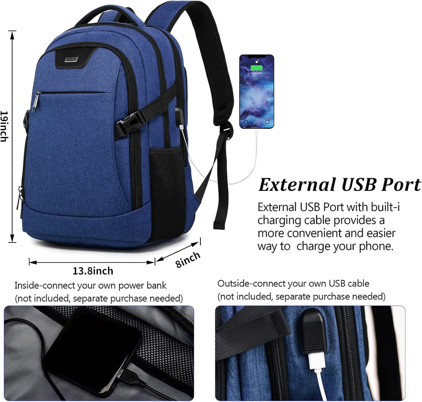DUSLANG 17 Inch Laptop Backpack for Travel Water Resistant College Backpack for Men/Women Laptop Bag with USB Charging Port,Black - Colors B