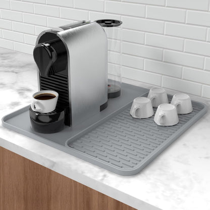 Silicone Coffee Mat, 24''x16'' Bar Mat with Detachable Dish Drying Mat - Fits Under Coffee Maker & Dish Rack