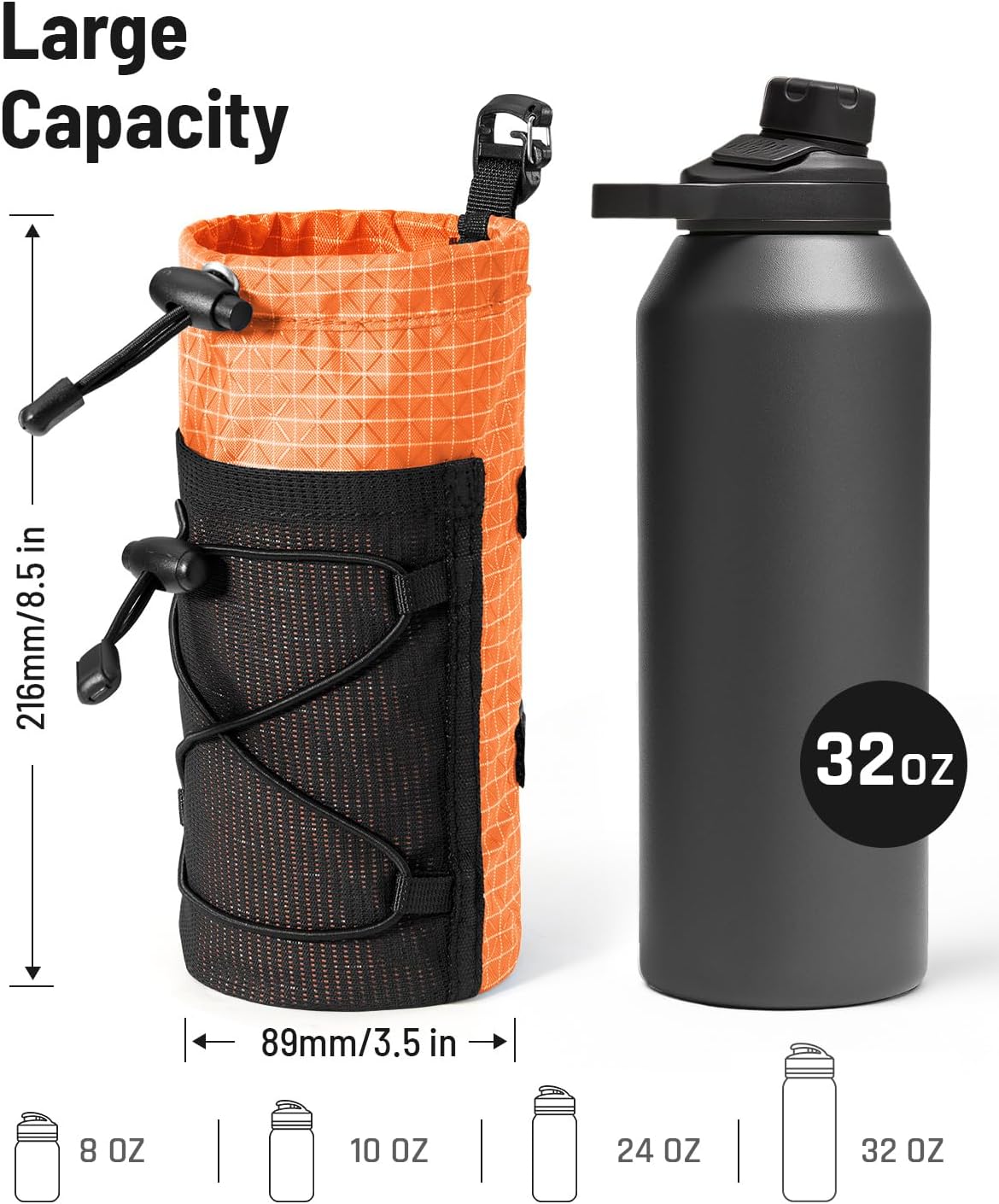 Large Water Bottle Holder Pouch Bag, Backpack Water Bottle Holder Mesh Bag Carrier Fits for 10-32oz Bottles, Heavy-Duty Water Bottles Holder Accessories for Hiking, Sports, Travel, Outdoor
