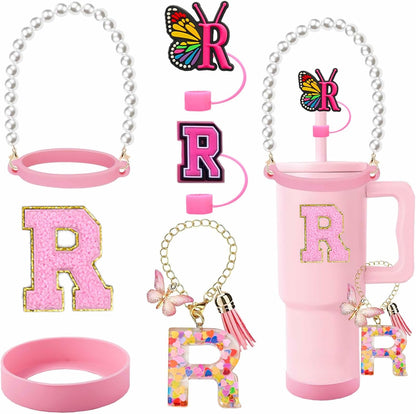 7pcs Cup Accessories for Stanley 30/40oz Tumbler, Handle Strap, Straw Cover, Silicone Boot, Letter Charm Stickers