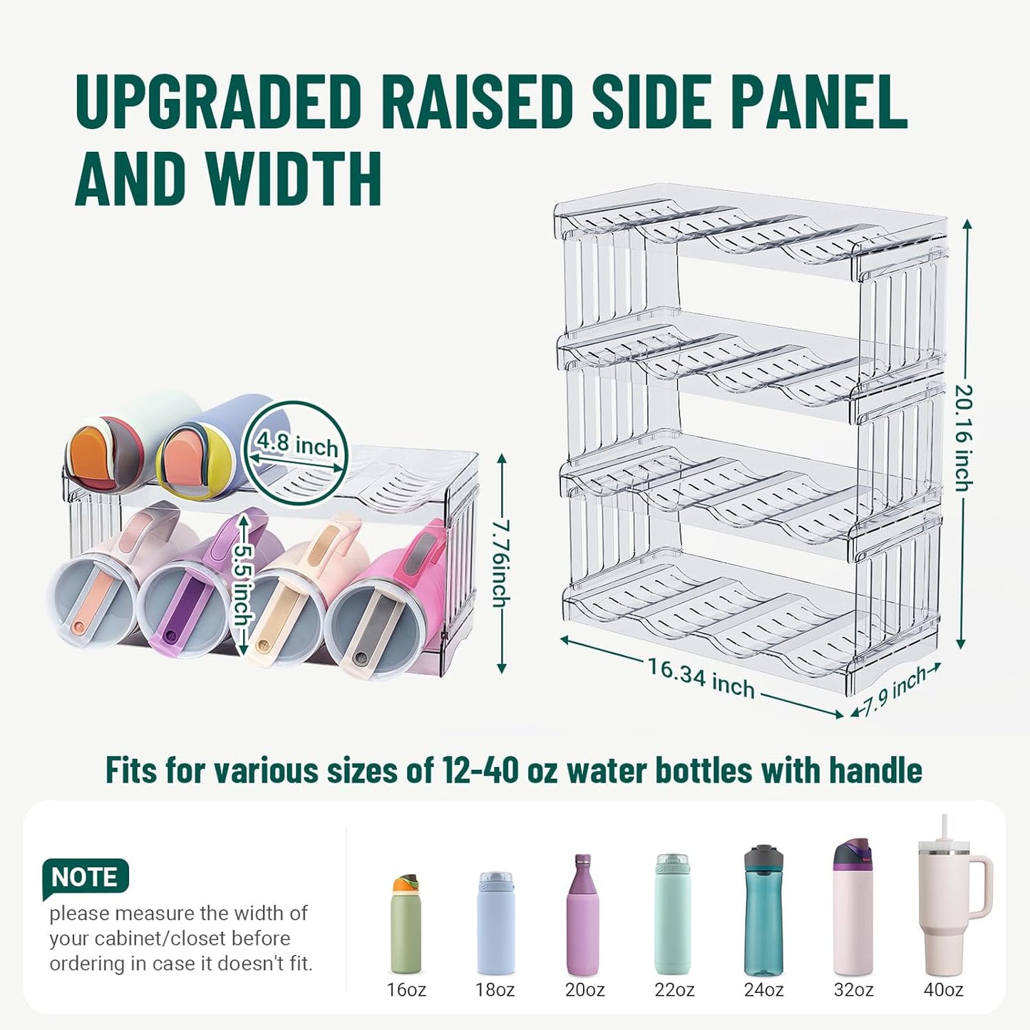 Water Bottle Organizer for Full Stanley 40 oz Tumbler with Handle, Cabinet Kitchen Pantry Organizers and Storage for Owala Stanley Cup Accessories Holder, Patented Stackable Tumbler Organizer Gifts