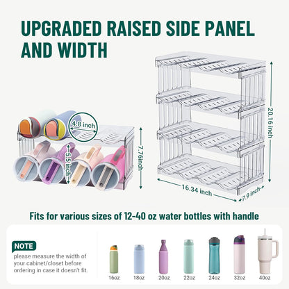 Water Bottle Organizer for Full Stanley 40 oz Tumbler with Handle, Cabinet Kitchen Pantry Organizers and Storage for Owala Stanley Cup Accessories Holder, Patented Stackable Tumbler Organizer Gifts