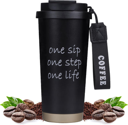 Insulated Coffee Mug with Ceramic Coating, 18 oz Ceramic Lined Travel Coffee Mug with Leakproof Lid, Double Wall Stainless Steel Hot ＆ Cold Drinking Cup for Office Camping Travel, White