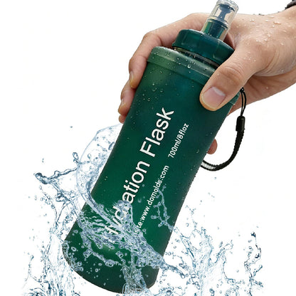 AXEN Collapsible Water Bottle with Filter System, Soft Hydration Flask for Trail Running, Camping, Hiking, Cycling, 700ml Slate Green