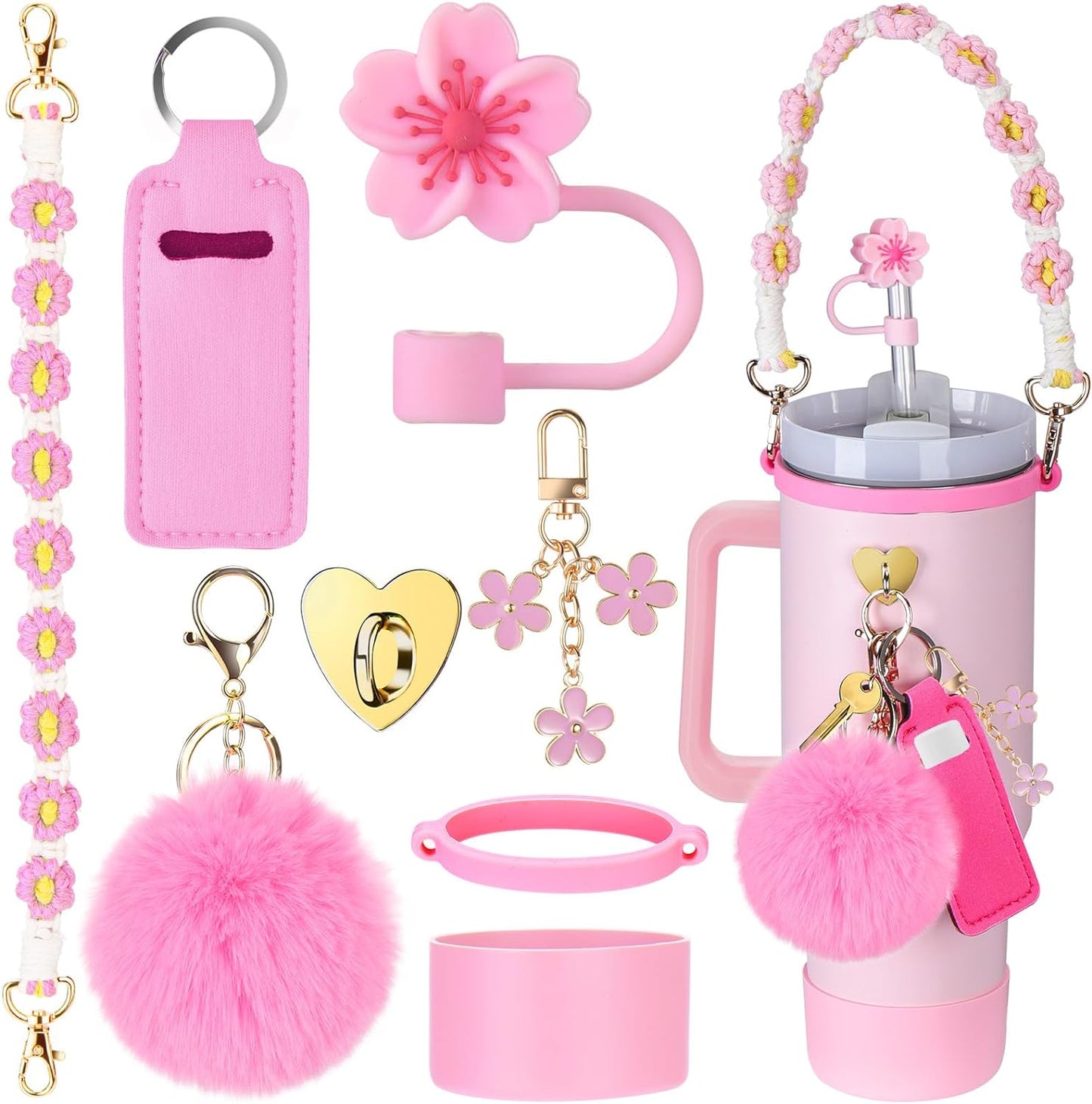 Mity rain Cup Accessories for Stanley Cup 30oz 40oz Tumbler with Handle, Including Water Bottle Handle Strap, Chapstick Holder, Boot, Keychain Charms, Straw Topper Cover Cap for Stanley (Purple)