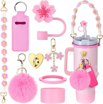 Mity rain Cup Accessories for Stanley Cup 30oz 40oz Tumbler with Handle, Including Water Bottle Handle Strap, Chapstick Holder, Boot, Keychain Charms, Straw Topper Cover Cap for Stanley (Purple)