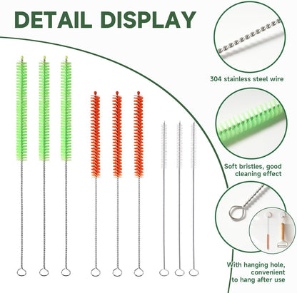 9PCS Reusable Long Colored Straw Cleaner Brush Set 12" Bendable,Capable of Cleaning Various Metal, Silicone, Plastic, Bamboo,Glass Straws Tubes Diameters Ranging from 4-16mm