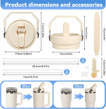Flip Straw Lid for Stanley 30oz and 20oz, Leak Proof Top Replacement with Handle for 30&20 oz Stanley Quencher and ProTour, Detachable No Spill Lids Reusable Lids Accessories for StanleyCup, Rose