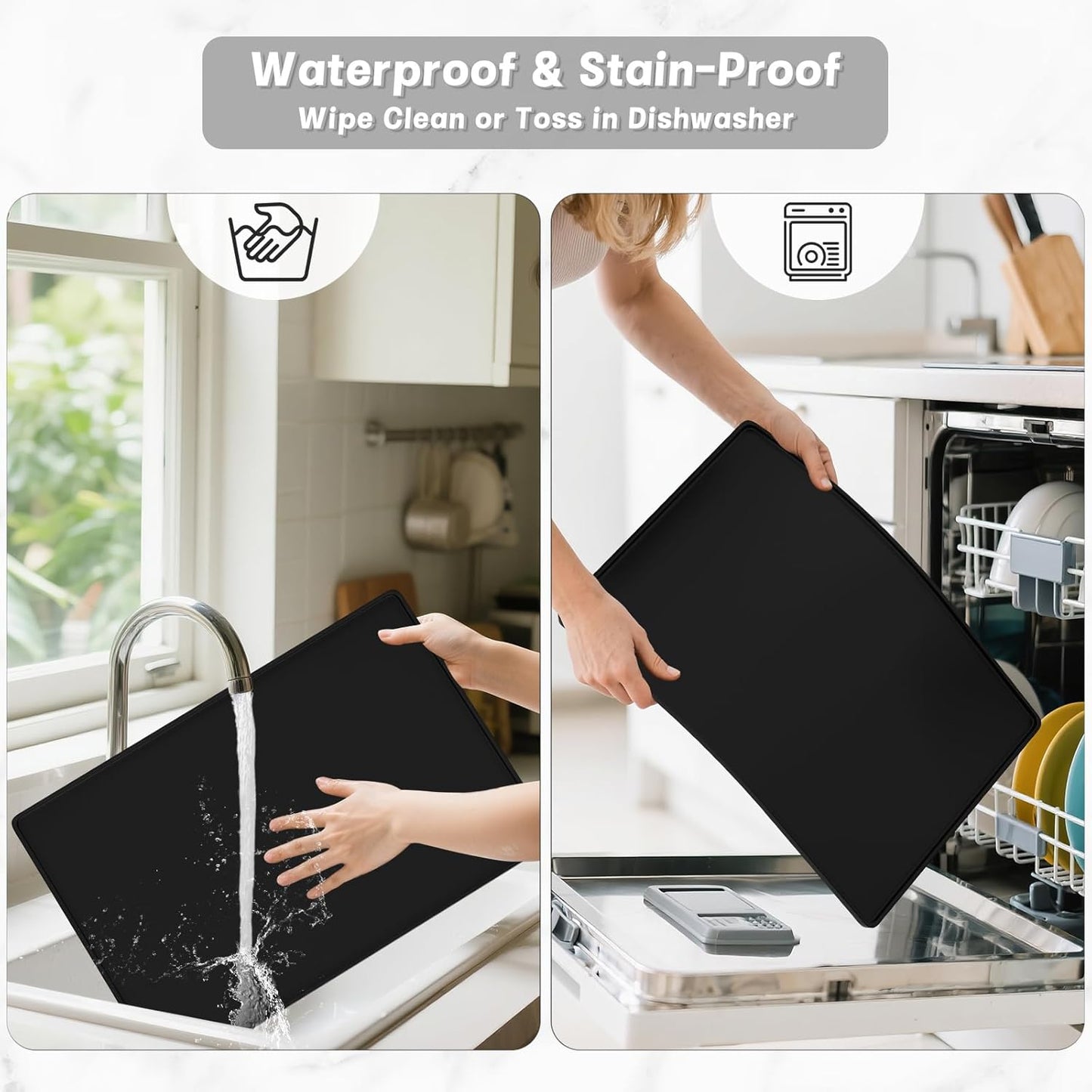 Rnivvi Silicone Coffee Mat, 16" x 24" Waterproof Raised Edge Coffee Bar Mats for Espresso Machine Station Accessories, Heat Resistant Detachable Dish Drying Pad for Kitchen Counter, Dish Rack, Green