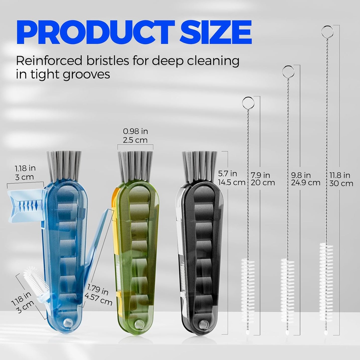 6 PACK Holikme 4 in 1 Cup Lid Cleaning Brush Set with 3 Straws, Multifunctional Bottle Brush, Silicone Cup Lid Gap Cleaner, Durable Bristle Crevice Cleaning Brush,Flat End Brushes,Navy & Black & Olive