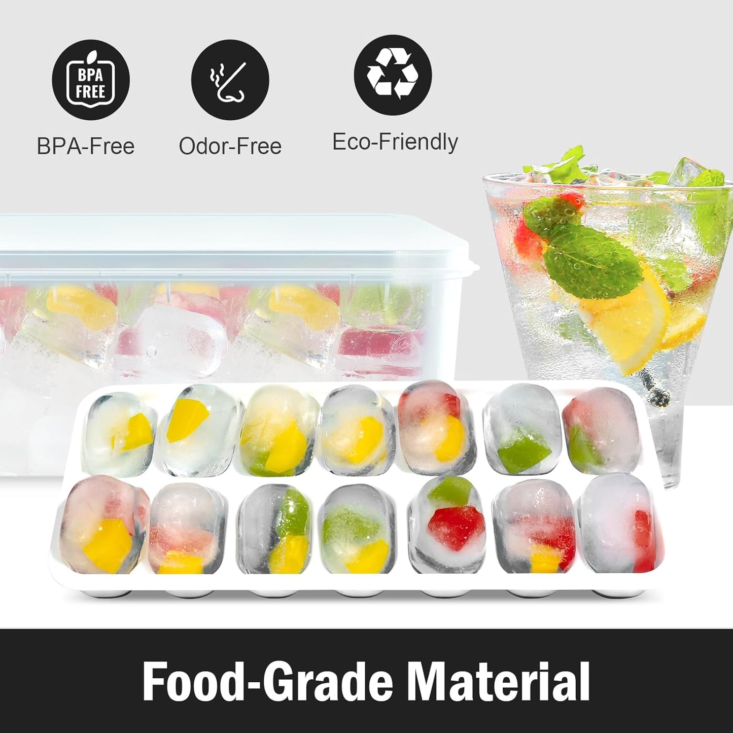 3 Pack Ice Cube Trays with Lid for Freezer, Flexible Silicone Bottom for Easy Release, Stackable Space-Saving Ice Molds, 1.2" Cubes Color-Coded (2 Green 1 Blue) for Juice, Coffee & Cocktails, BPA Free