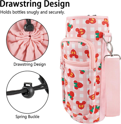 Water Bottle Carrier Bag 25oz/32oz Water Bottle Pouch Holder Adjustable Shoulder Strap Neoprene Water Bottle Sling Bag with Phone Pocket Insulated Tumbler Accessories for Walking