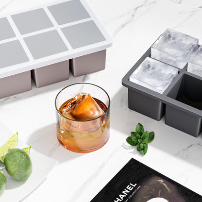 Large Ice Cube Tray for Whiskey: FDDBI Silicone Ice Cube Trays with Lid - 2Pack Big Square Old Fashioned Ice Cube Maker for Cocktail - 2inch Huge Cubed Ice Trays for Whisky