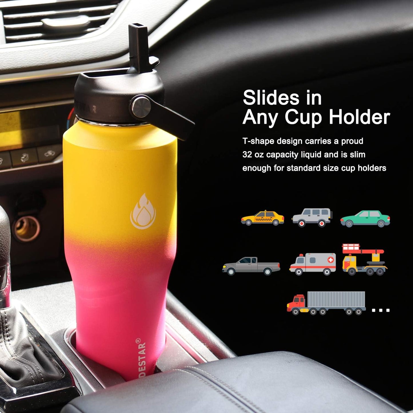 SENDESTAR 40oz Water Bottle Wide Mouth Stainless Steel Vacuum Insulated Double Wall with Straw Lids Fit in Any Car Cup Holder