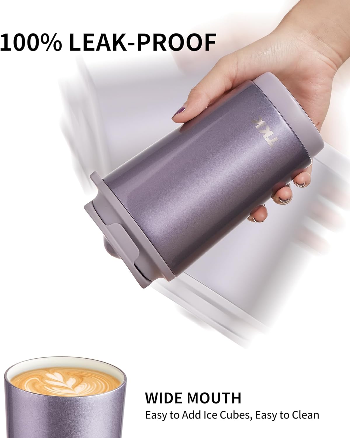 TKK Coffee Cup with Ceramic Coating - 14oz Insulated Stainless Steel Travel Mug, Leak-Proof Tumblers with Straw for Hot/Cold Beverages, Easy Wide Mouth Cleaning, White