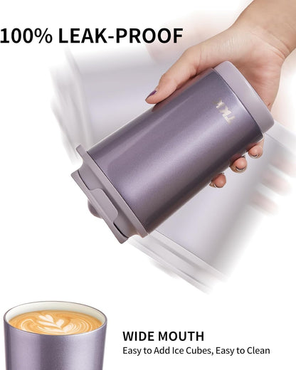 TKK Coffee Cup with Ceramic Coating - 14oz Insulated Stainless Steel Travel Mug, Leak-Proof Tumblers with Straw for Hot/Cold Beverages, Easy Wide Mouth Cleaning, White