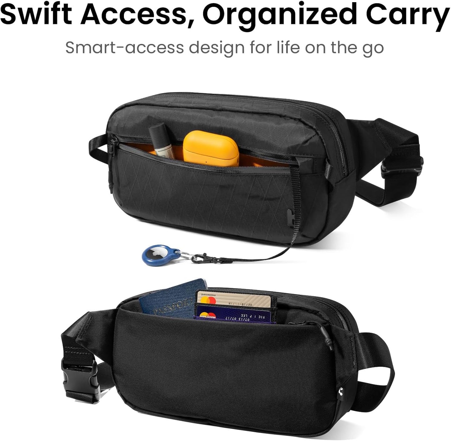 tomtoc 3.5L Sling Bag with RFID Blocking, Crossbody Bag Chest Shoulder Pack for Men and Women, Water-resistant Lightweight Casual Waist Fanny Pack for Travel/Daily Use