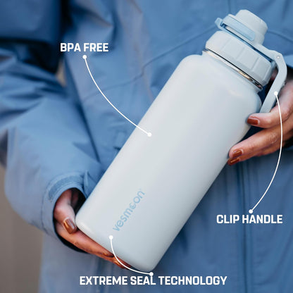 Vesmoon Vessence 24 Oz Stainless Steel Tea Infuser Bottle for Loose Leaf Tea, Water, Herbs, Fruits - Triple Layered Insulated, Leak Proof Bottle with Lid and Clip Handle - 24 Hours Hot/Cold