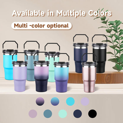 30oz Tumbler with Handle and Flip Straw Lid Double Wall Insulated Travel Coffee Mug Stainless Steel Vacuum Insulated Coffee Tumbler Cup for Hot and Cold Beverages,Leak-proof&BPA-free (30oz,Black)