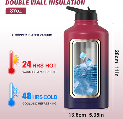 40oz Insulated Water Bottle (Cold for 48 Hrs),BPA Free&Leak Proof,Stainless Steel Water Flask,Water Jug with Straw Spout Lids for Gym,Hiking,Travel,Black Blue