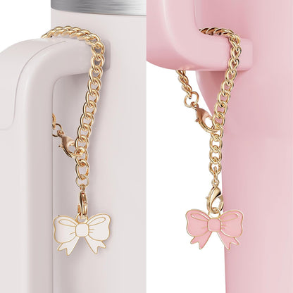 Compatible with Stanley Cup Accessories - 3Pcs 10mm Bow Straw Topper Compatible with Stanley Cup Straw Cover Cap, 2pcs Pink Bow Charms for Stanley 30&40 Oz Tumbler with Handle