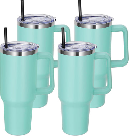DOMICARE 40 oz Tumbler with Handle and Straw, Stainless Steel Tumbler with Lid and Straw, Reusable Vacuum Insulated Cup, Travel Coffee Mug, Blue, 1Pack