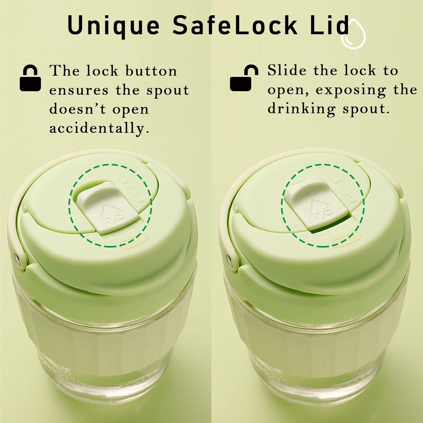Leak-proof Glass Coffee Mug with Lock Lid, 17oz Reusable Coffee Cup with Stainless Steel Filter, Travel Tea and Fruit Infuser with Handle, BPA-free Dishwasher Safe (Forest Green)