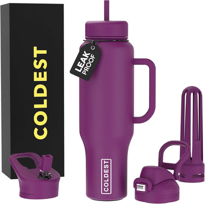 Coldest Tumbler with Handle and Straw - 100% Spill Proof Tumbler with Straw (3 Lids) - Stainless Steel Insulated Leakproof Tumblers for Women & Men - Cup Holder Friendly - 46 oz (Purple Nova) - Colors B