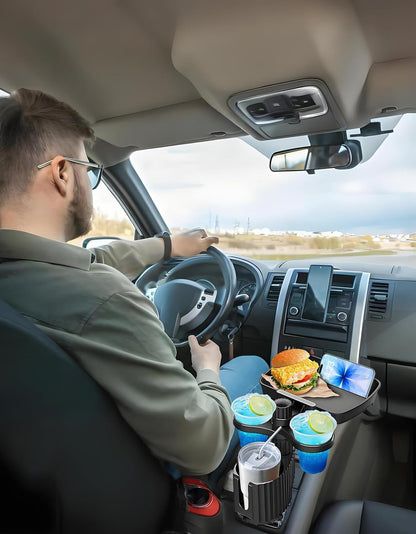 Car Cup Holder Tray - 4-in-1 Universal Car Cup Holder Expander with Snack Table and 3 Drink Mount for Automotive Road Trip, Driver and Front Passenger Organizer for Trucks, SUVs, Minivans