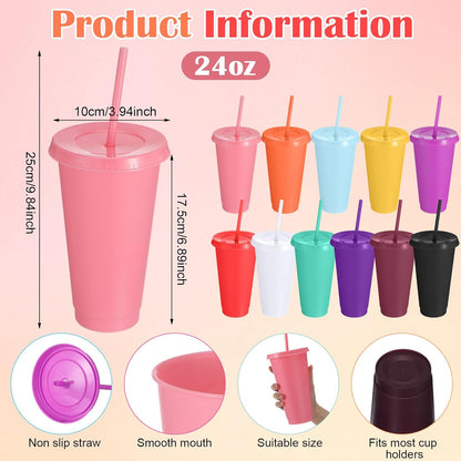Honeydak 15 Pack Tumbler with Straw and Lid Bulk Cups for Gifts Water Bottle Iced Coffee Travel Mug Cup Reusable Plastic Tumblers for Party Birthdays 24-27 oz (Solid Color)