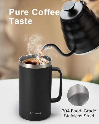 RAYMYLO Insulated Coffee Mug 12 oz, Double Wall Stainless Steel Coffee Mug with Lids, Leak-Proof & Detachable Slider Lid for Thorough Clean, Keeps Coffee Cold for 9 Hrs, Suitable for Camp Home Office