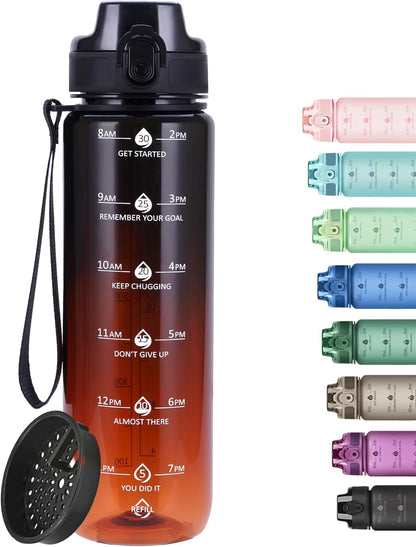 32oz Water Bottle with Time Marker, Motivational Drinking Bottle with Strap, BPA-Free Leak-Proof, Encouraging Water Bottle Time to Drink Water for Gym School Office Travel