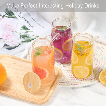 1 Pack Glass Cup, 16oz Drinking Glass with Bamboo Lid and Straw, Beer Tumbler for Mojito Soda Smoothies Whiskey Iced Coffee Cocktail Tea Juice