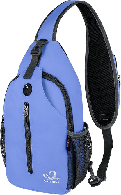 WATERFLY Crossbody Sling Backpack Sling Bag Travel Hiking Chest Bag Daypack (Black)